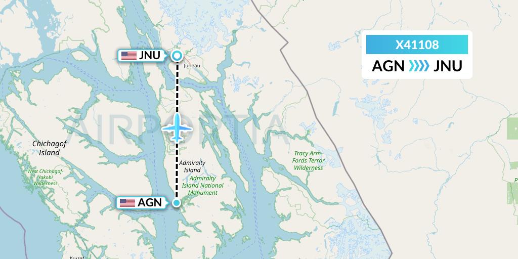 X41108 Air Excursions Flight Map: Angoon to Juneau