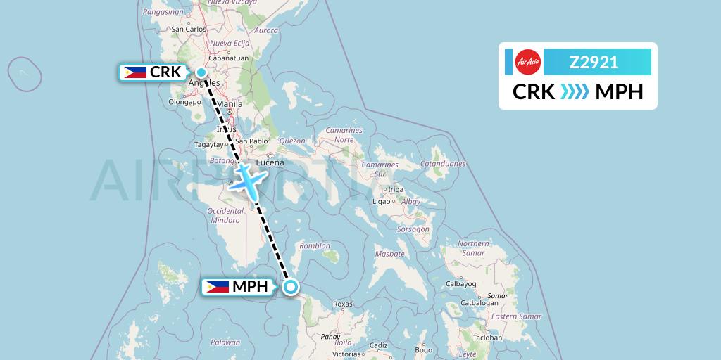 Z2921 Philippines AirAsia Flight Map: Angeles City to Caticlan