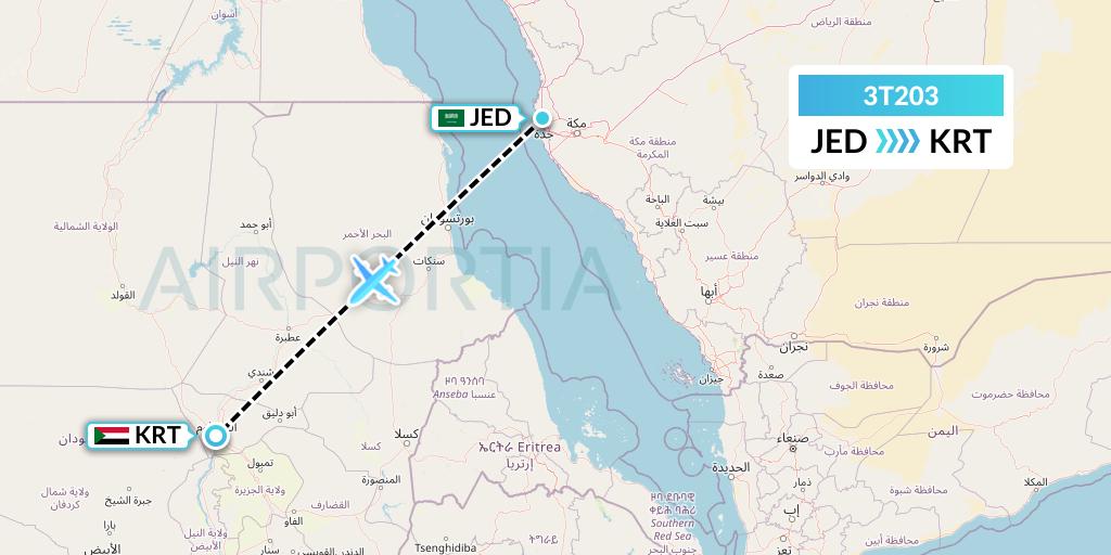 3T203 Tarco Airlines Flight Map: Jeddah to Khartoum