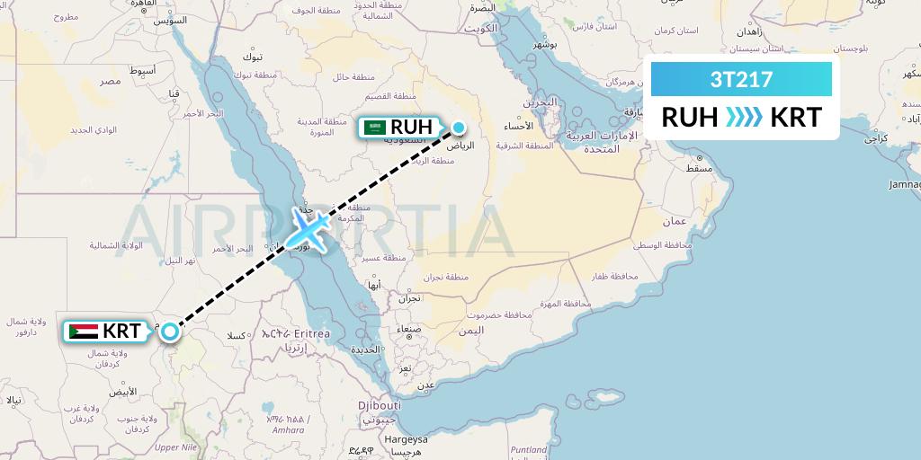3T217 Tarco Airlines Flight Map: Riyadh to Khartoum