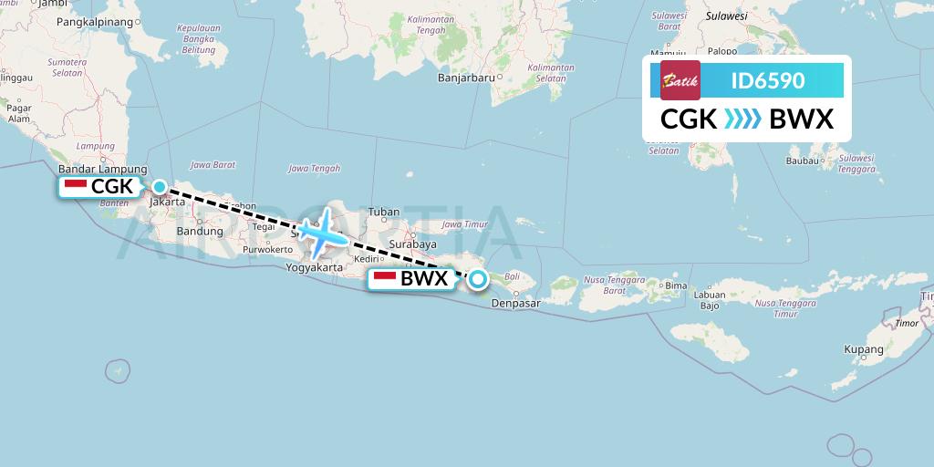 ID6590 Batik Air Flight Map: Jakarta to Blimbingsari