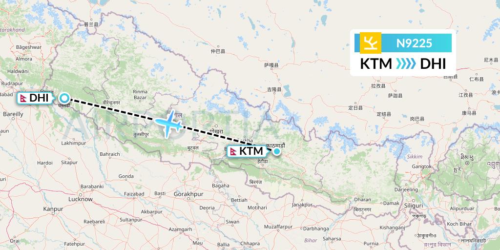 N9225 Shree Airlines Flight Map: Kathmandu to Dhangarhi