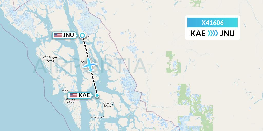 X41606 Air Excursions Flight Map: Kake to Juneau