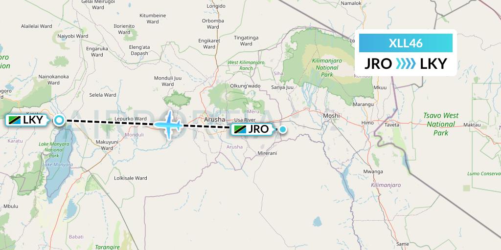 XLL46 Air Excel Flight Map: Kilimanjaro to Lake Manyara National Park