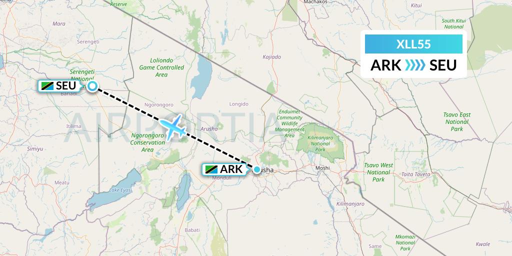 XLL55 Air Excel Flight Map: Arusha to Seronera
