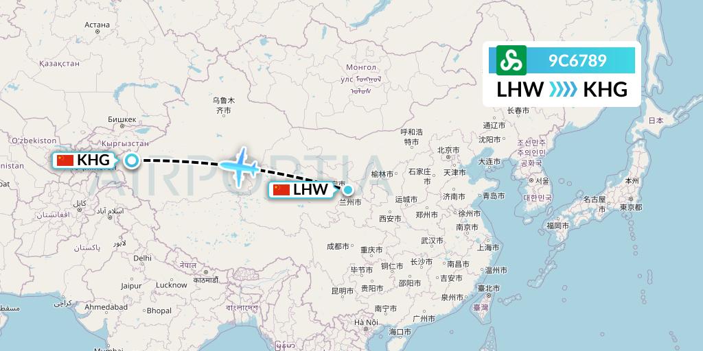 9C6789 Spring Airlines Flight Map: Lanzhou to Kashgar