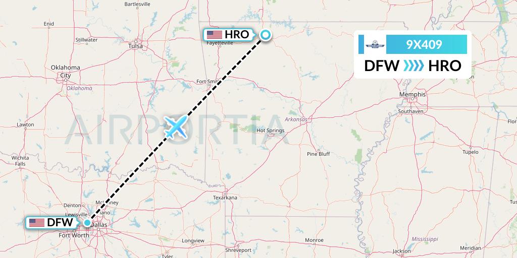 9X409 Southern Airways Express Flight Map: Dallas to Harrison