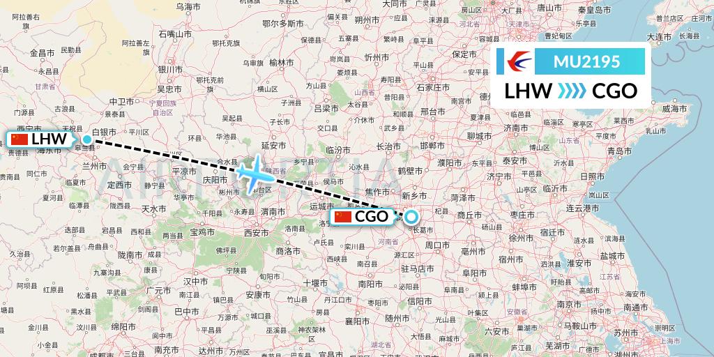 MU2195 China Eastern Airlines Flight Map: Lanzhou to Zhengzhou