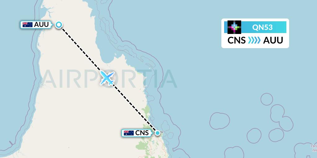 QN53 Skytrans Flight Map: Cairns to Aurukun