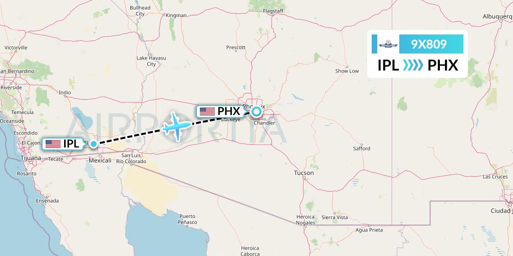 9X809 Southern Airways Express Flight Map: Imperial to Phoenix