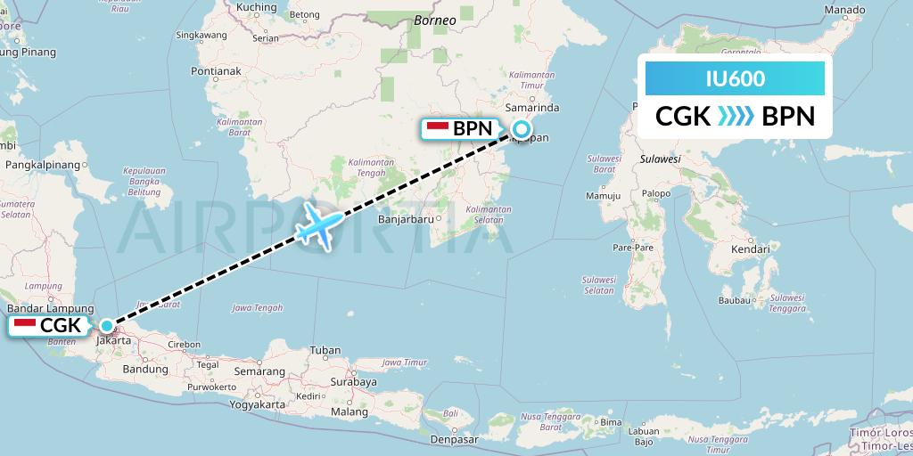 IU600 Pt. Super Air Jet Flight Map: Jakarta to Balikpapan