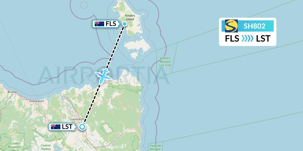 SH802 Sharp Airlines Flight Map: Flinders Island to Launceston