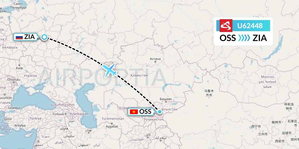 U62448 Ural Airlines Flight Map: Osh to Moscow