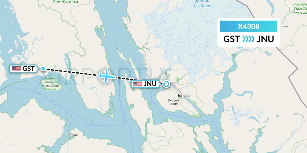 X4308 Air Excursions Flight Map: Gustavus to Juneau