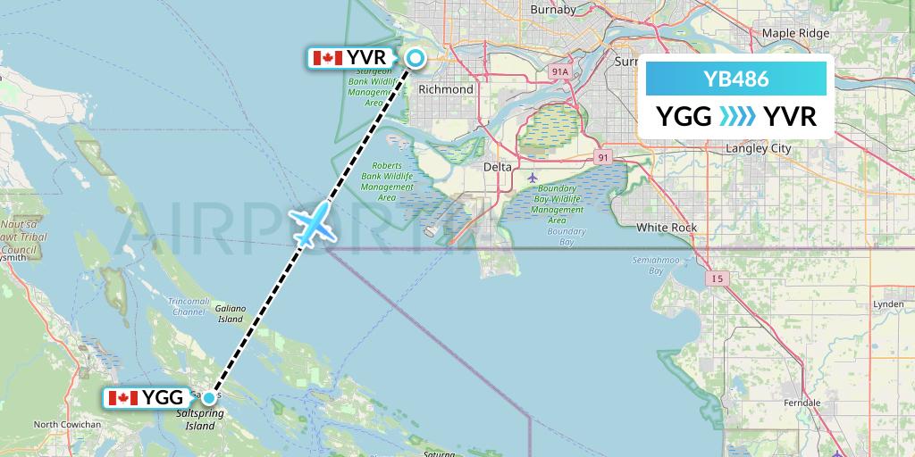 YB486 Harbour Air Seaplanes Flight Map: Ganges Harbor to Vancouver