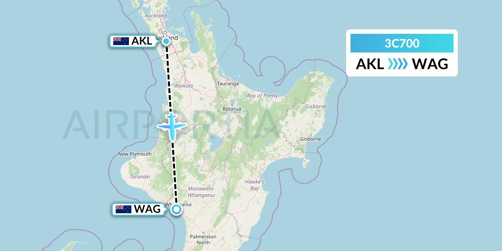 3C700 Air Chathams Flight Map: Auckland to Wanganui