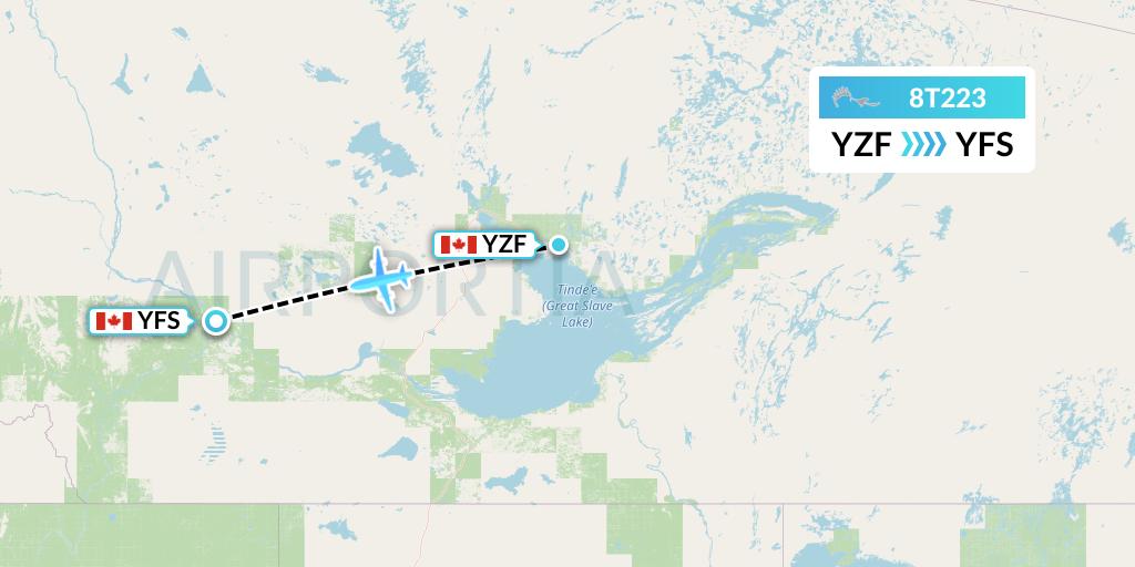 8T223 Air Tindi Flight Map: Yellowknife to Fort Simpson