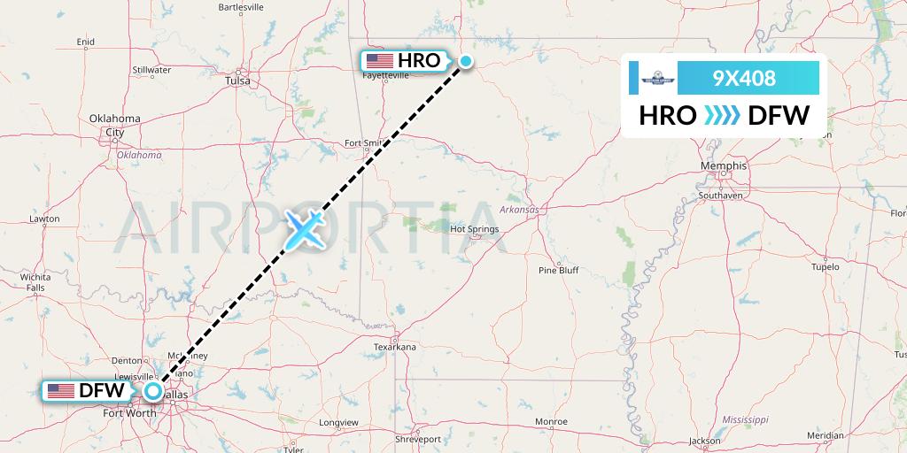 9X408 Southern Airways Express Flight Map: Harrison to Dallas