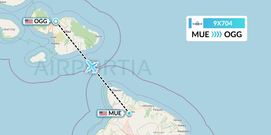 9X704 Southern Airways Express Flight Map: Kamuela to Kahului