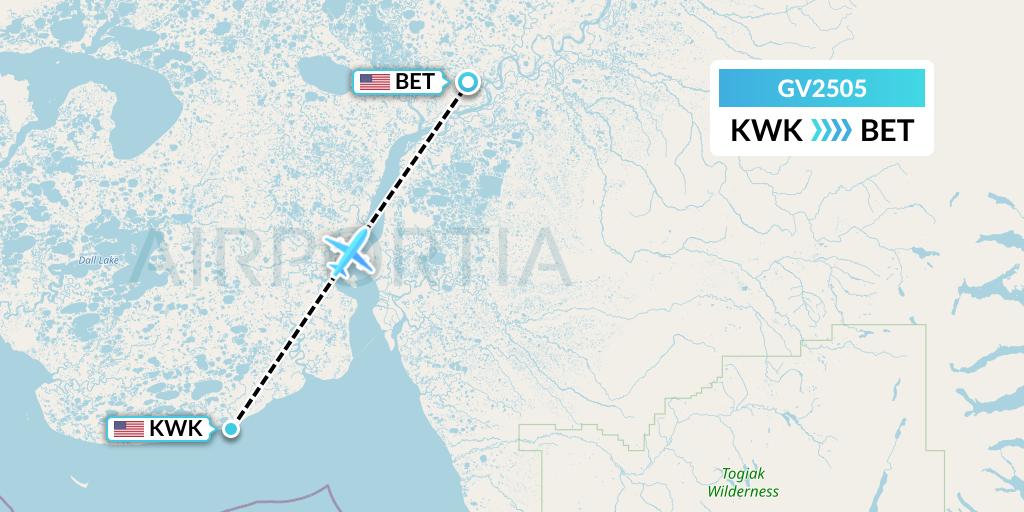 GV2505 Grant Aviation Flight Map: Kwigillingok to Bethel