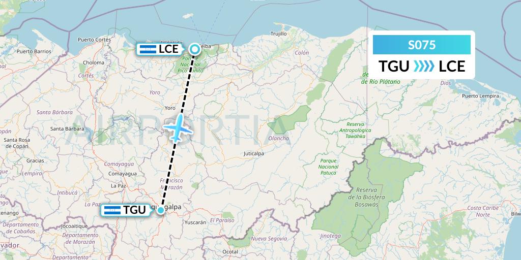 S075 Aerolineas Sosa Flight Map: Tegucigalpa to La Ceiba