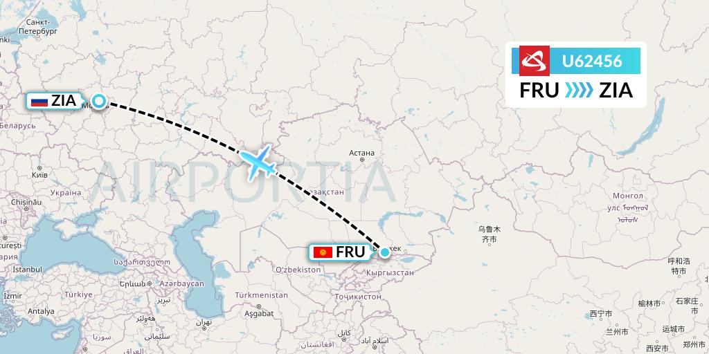 U62456 Ural Airlines Flight Map: Bishkek to Moscow