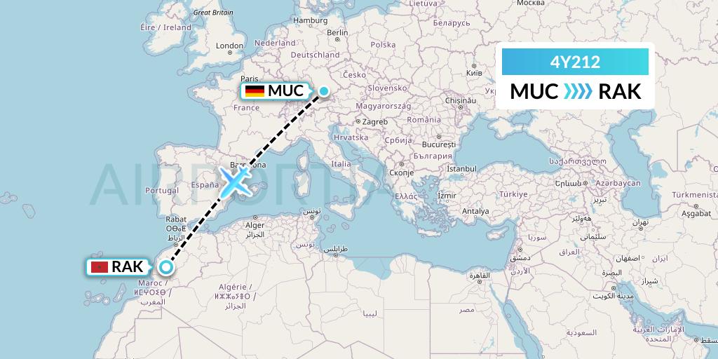 4Y212 Eurowings Discover Flight Map: Munich to Marrakesh