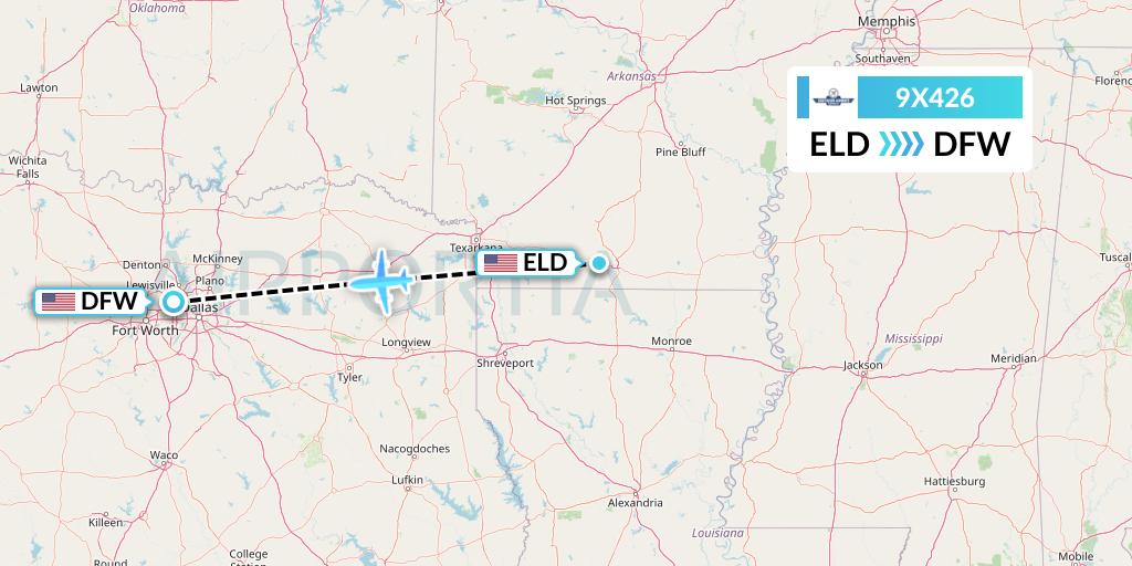 9X426 Southern Airways Express Flight Map: El Dorado to Dallas