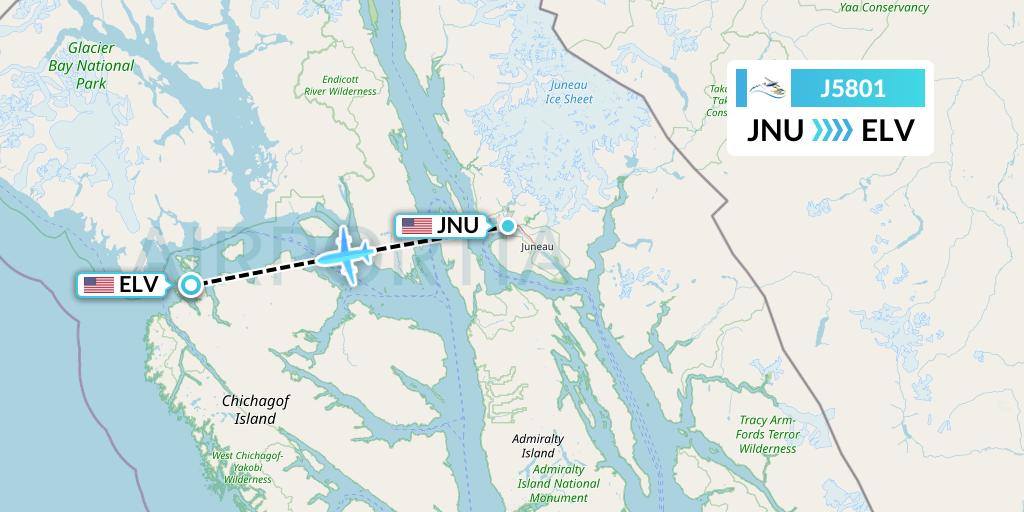 J5801 Alaska Seaplane Service Flight Map: Juneau to Elfin Cove
