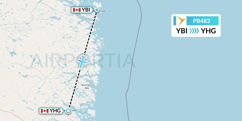 PB483 PAL Airlines Flight Map: Black Tickle to Charlottetown