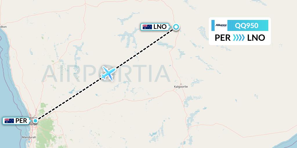 QQ950 Alliance Airlines Flight Map: Perth to Leonora