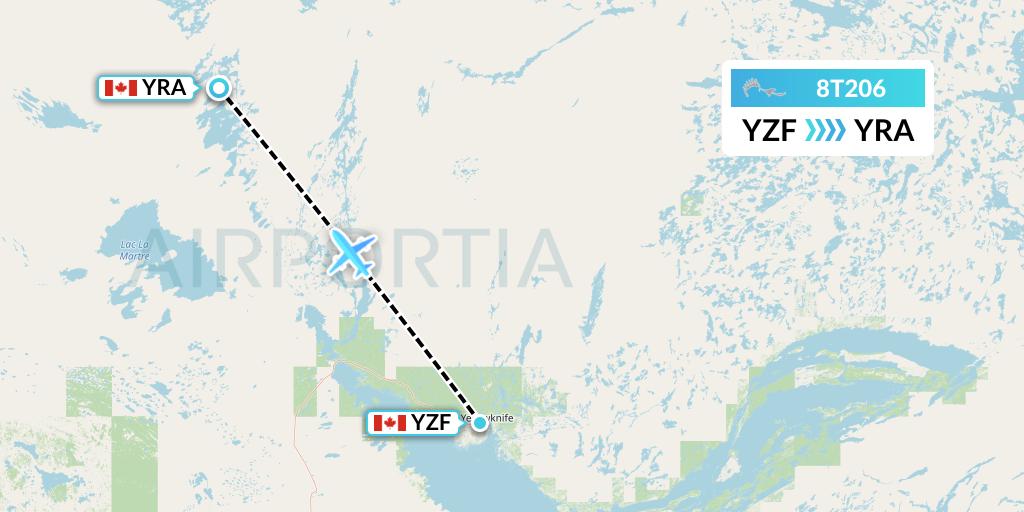 8T206 Air Tindi Flight Map: Yellowknife to Gameti