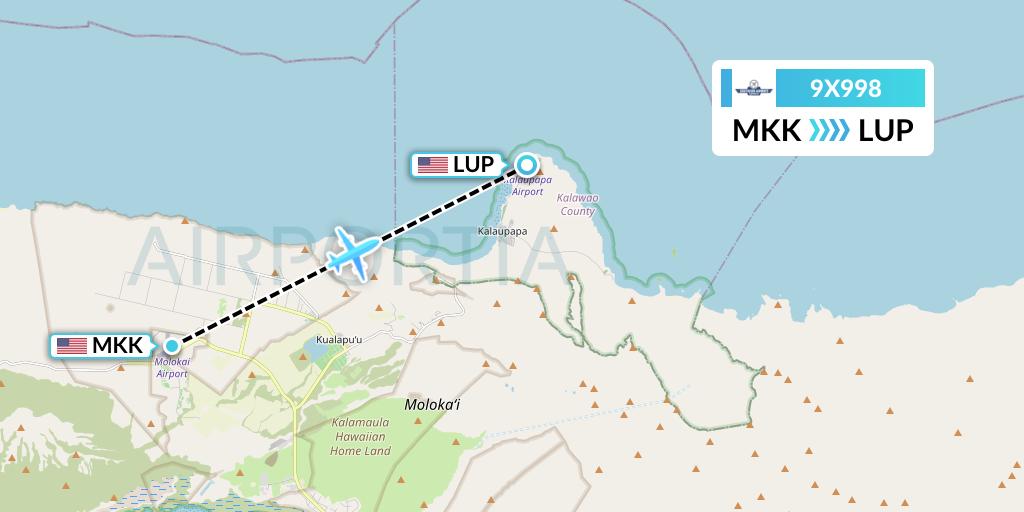9X998 Southern Airways Express Flight Map: Kaunakakai to Kalaupapa