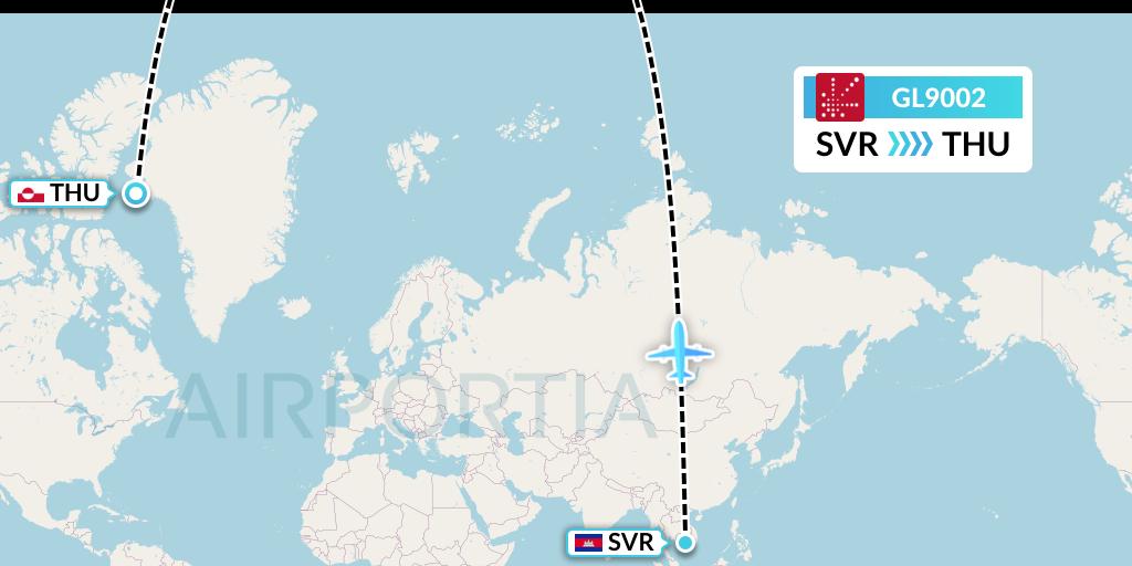 GL9002 Air Greenland Flight Map: Svay Rieng to Pituffik