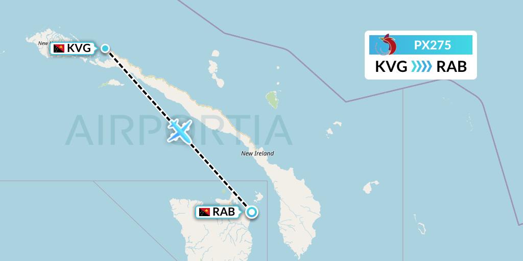 PX275 Air Niugini Flight Map: Kavieng to Tokua