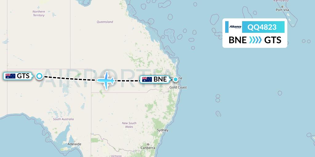 QQ4823 Alliance Airlines Flight Map: Brisbane to Australia
