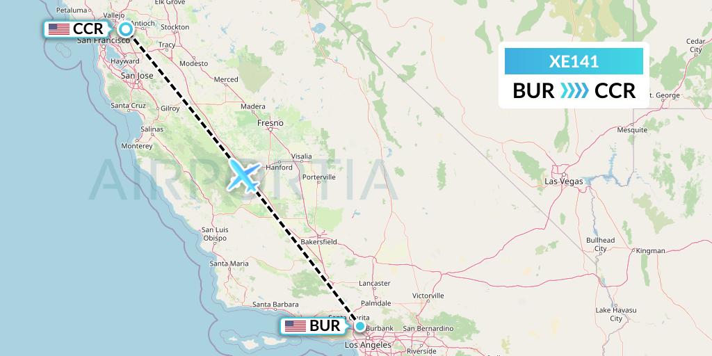 XE141 Jsx Flight Map: Burbank to Concord