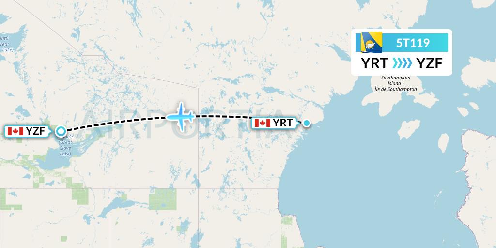 5T119 Canadian North Flight Map: Rankin Inlet to Yellowknife