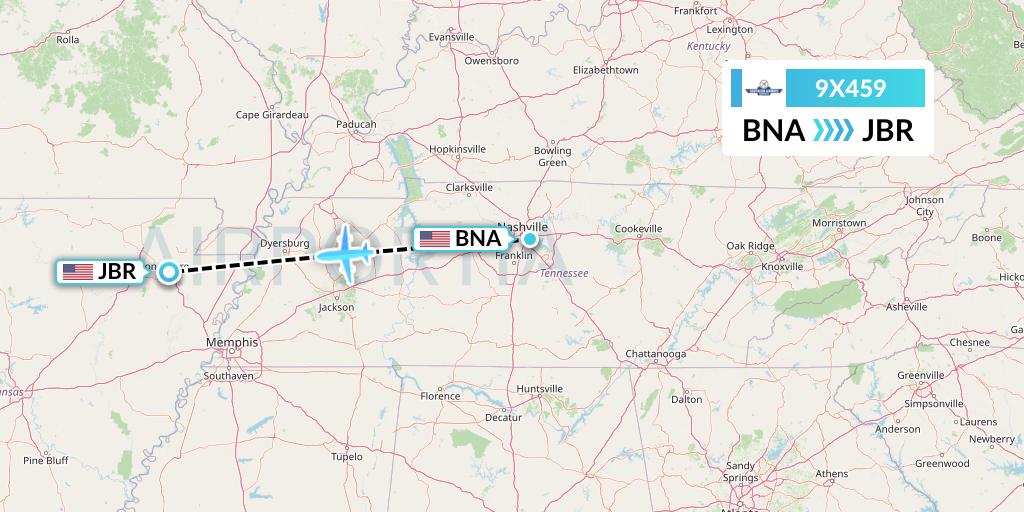 9X459 Southern Airways Express Flight Map: Nashville to Jonesboro