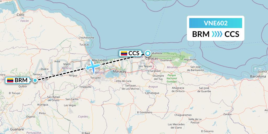 VNE602 Venezolana Flight Map: Barquisimeto to Caracas