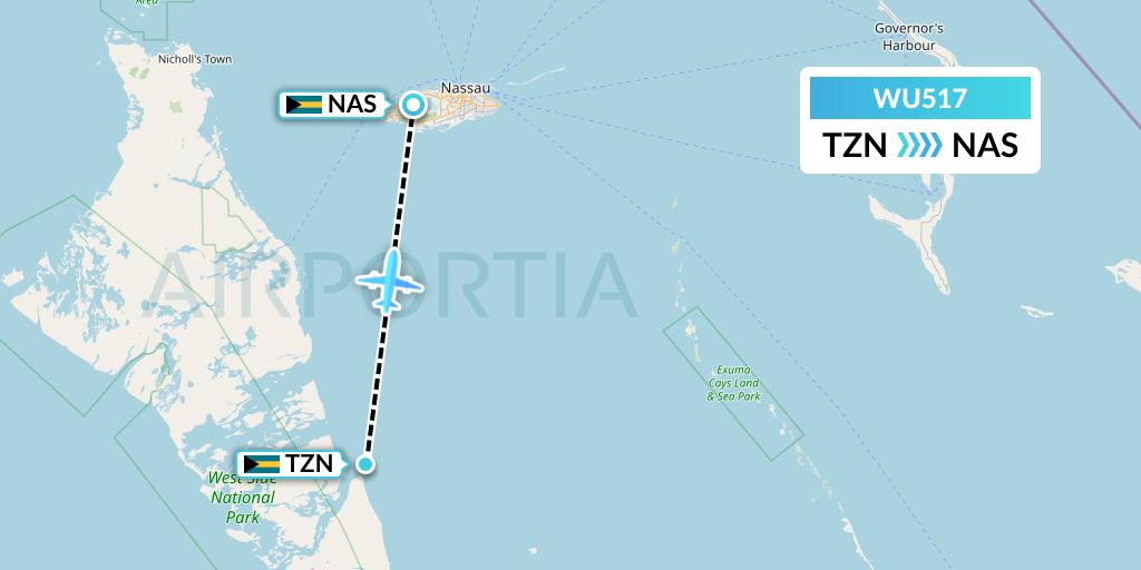 WU517 Western Air Flight Map: South Andros to Nassau