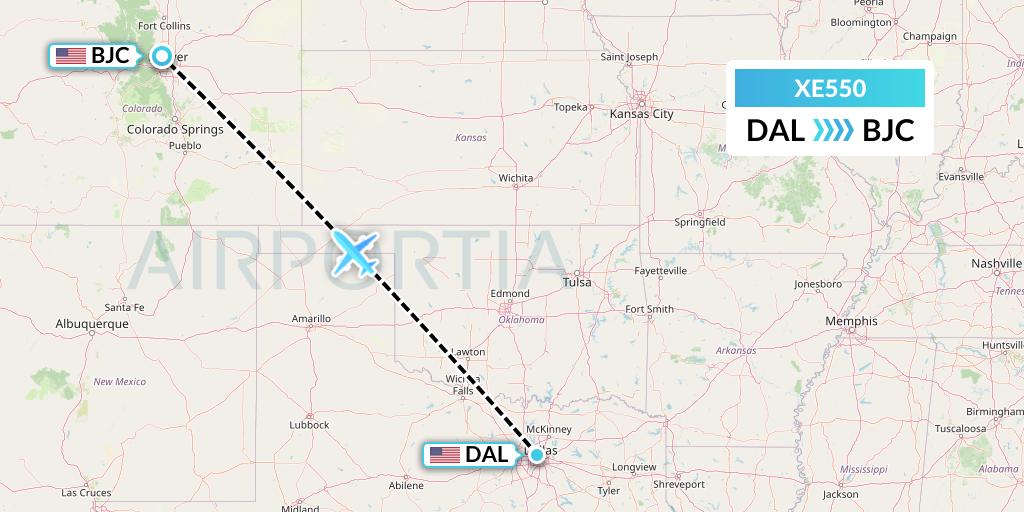 XE550 Jsx Flight Map: Dallas to Denver