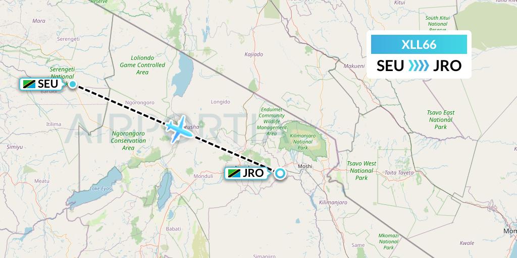 XLL66 Air Excel Flight Map: Seronera to Kilimanjaro