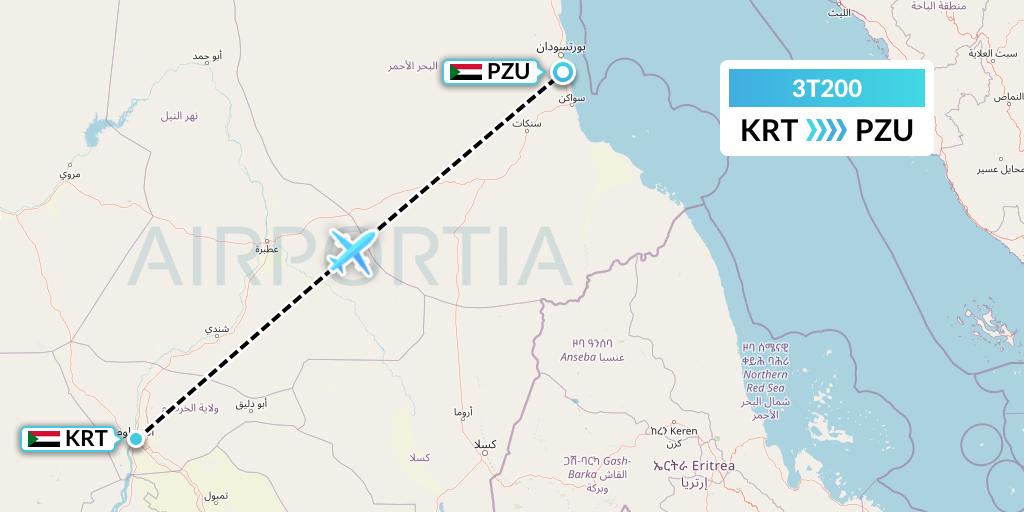 3T200 Tarco Airlines Flight Map: Khartoum to Port Sudan