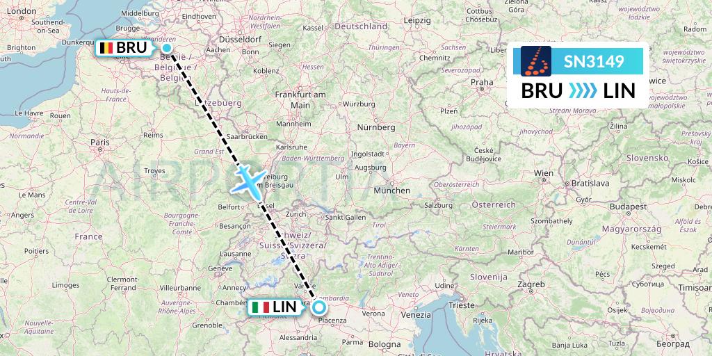 SN3149 Brussels Airlines Flight Map: Brussels to Milan