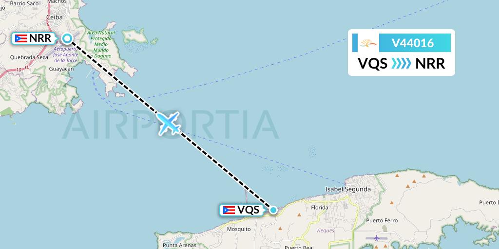 V44016 Vieques Air Link Flight Map: Vieques to Ceiba