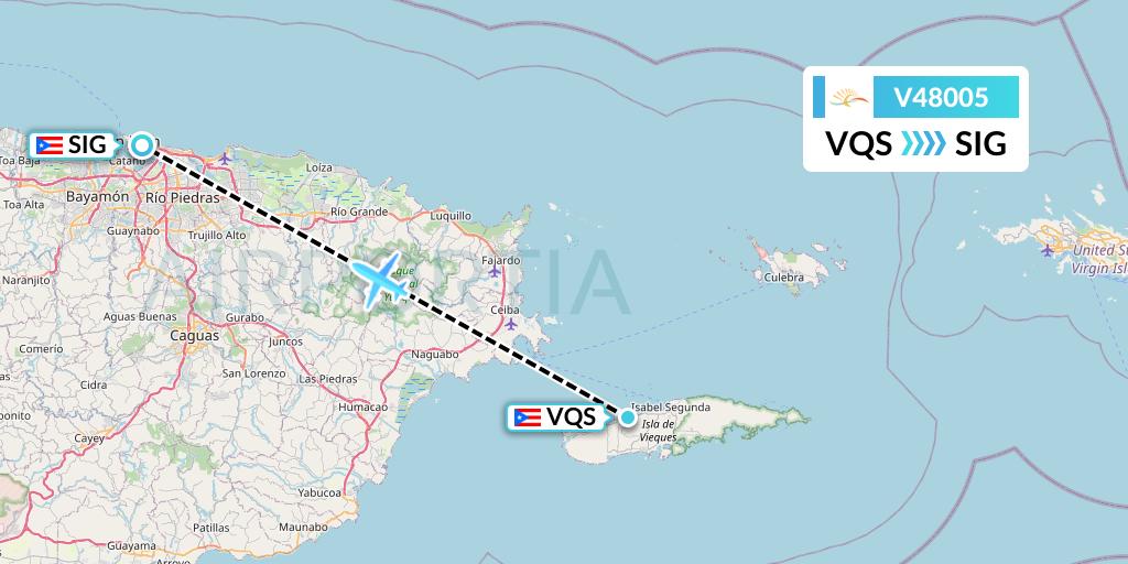 V48005 Vieques Air Link Flight Map: Vieques to San Juan