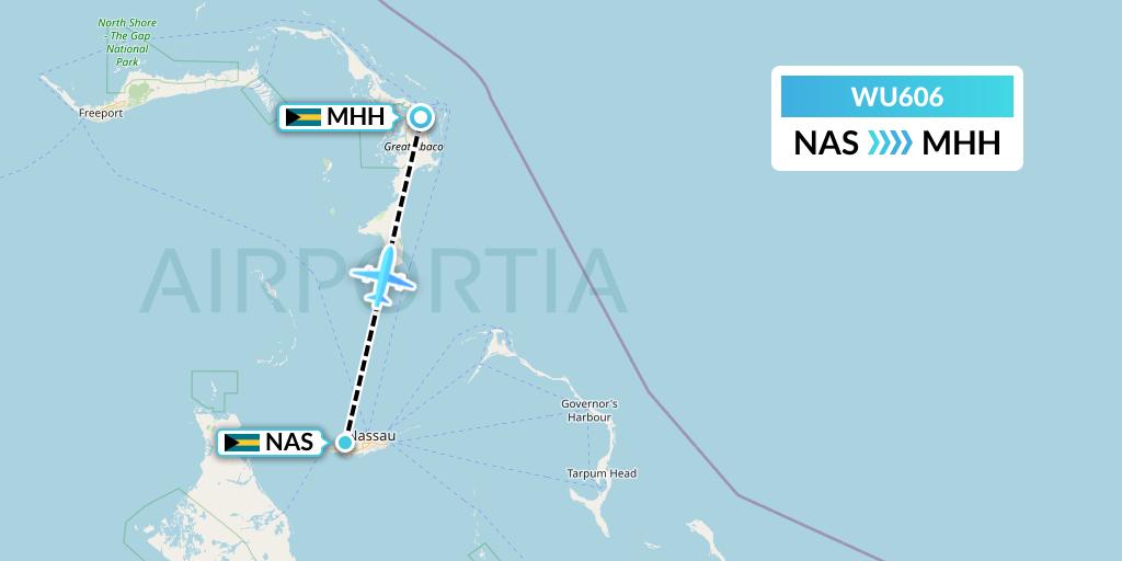 WU606 Western Air Flight Map: Nassau to Marsh Harbour
