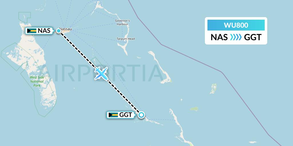 WU800 Western Air Flight Map: Nassau to George Town