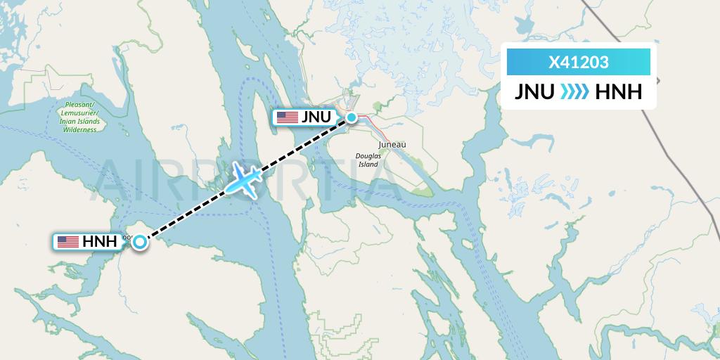X41203 Air Excursions Flight Map: Juneau to Hoonah
